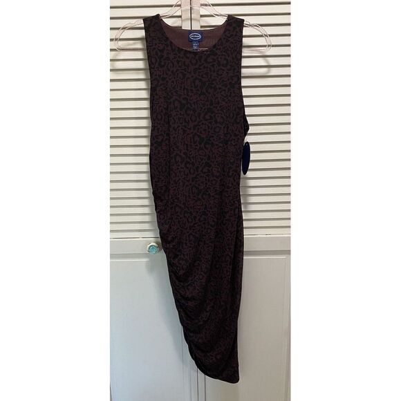 Scoop Burgundy Black Cheetah Print Tank Dress Rouching Maxi Size M‎ - Picture 1 of 6